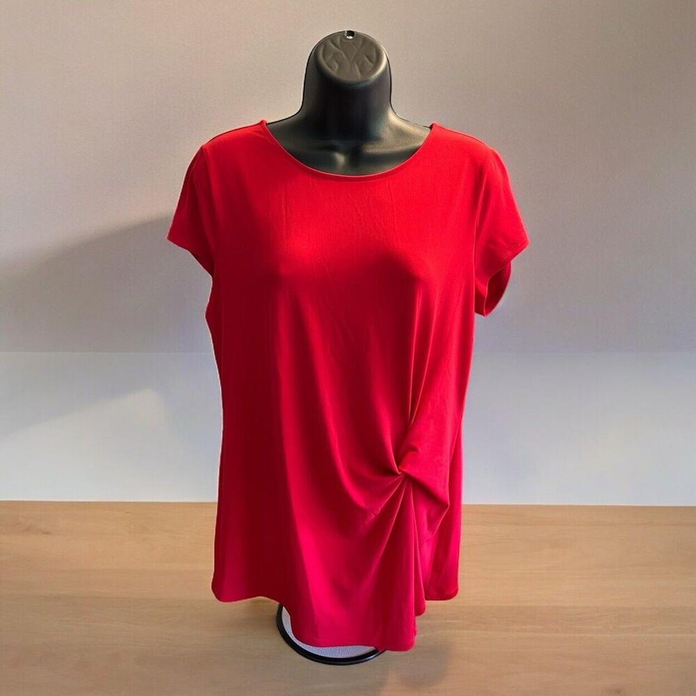 INC International Concepts Bright Red Twist Knot Long Blouse Sz Med EUC